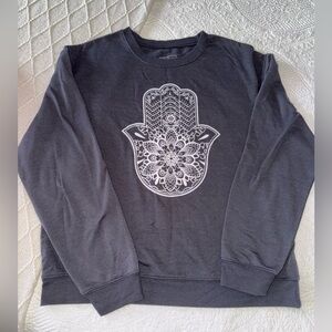 Miken Charcoal Sweater with Ivory Hamsa Motif